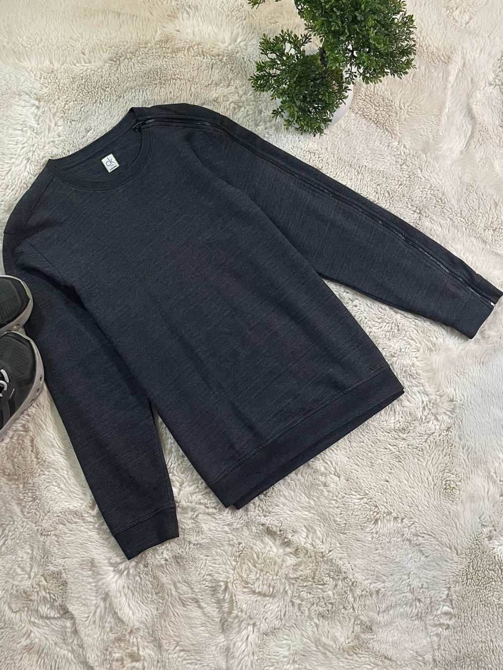 Calvin Klein CK One Shoulder Zipper Long Sleeve Sweatshirt Charcoal blue
